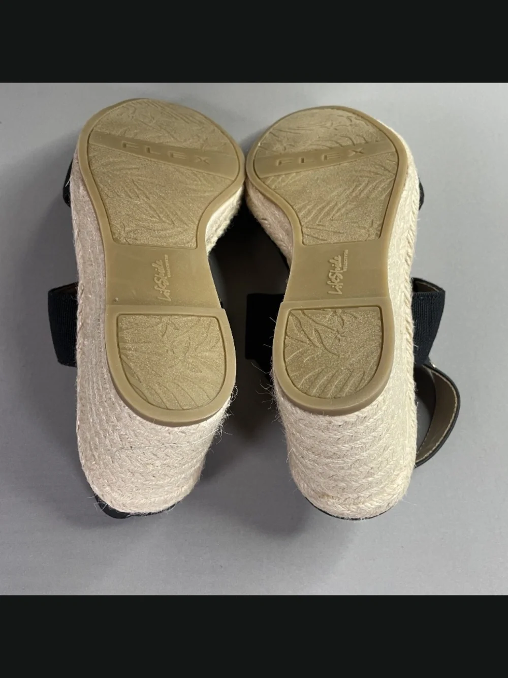 NEW Life Stride Shoes Womens 9.5 black brown jute wedge sandals heels summer
